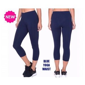 NEW Womens Capri Navy Blue Leggings Yoga Waist